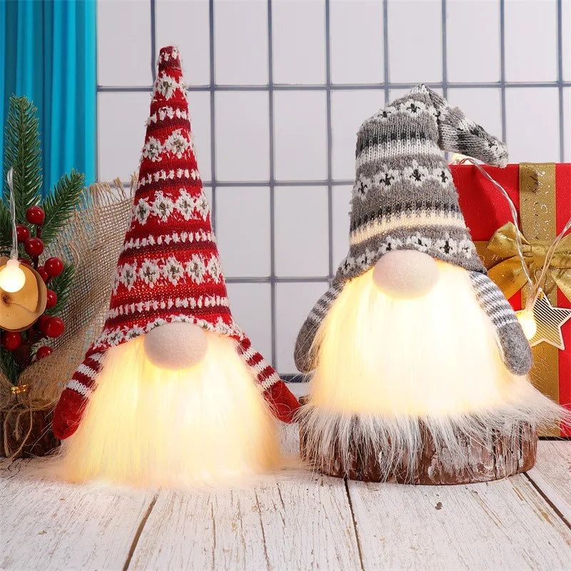 Plush LED Christmas gnome for mantel and shelf decor