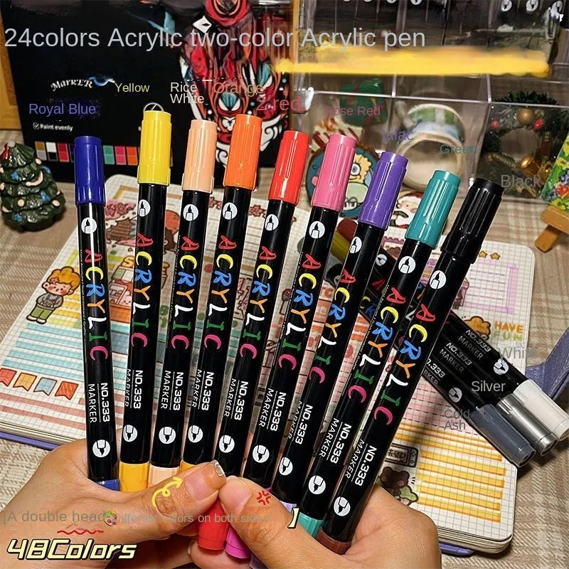 Dual-color acrylic paint markers with contrasting caps at each end