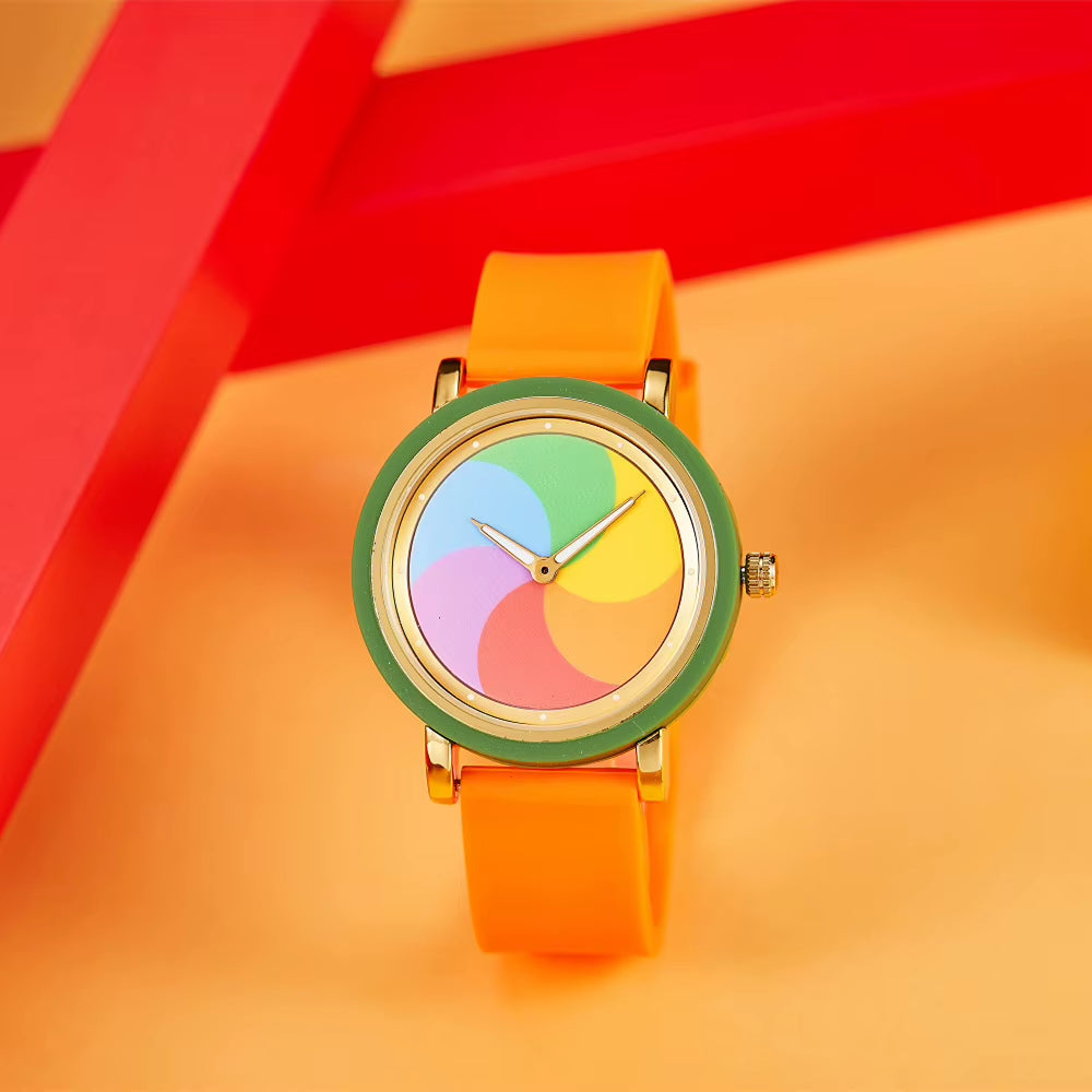 Personality Leisure Rainbow Rotating Dial Silicone Strap round Quartz Watch