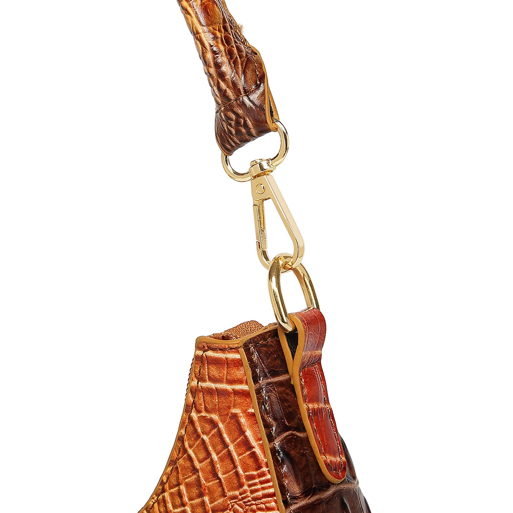 Women’s Ombre Croc Embossed Hobo Bag – Colorful Crescent Shoulder Purse, Glossy Underarm Handbag with Detachable Strap