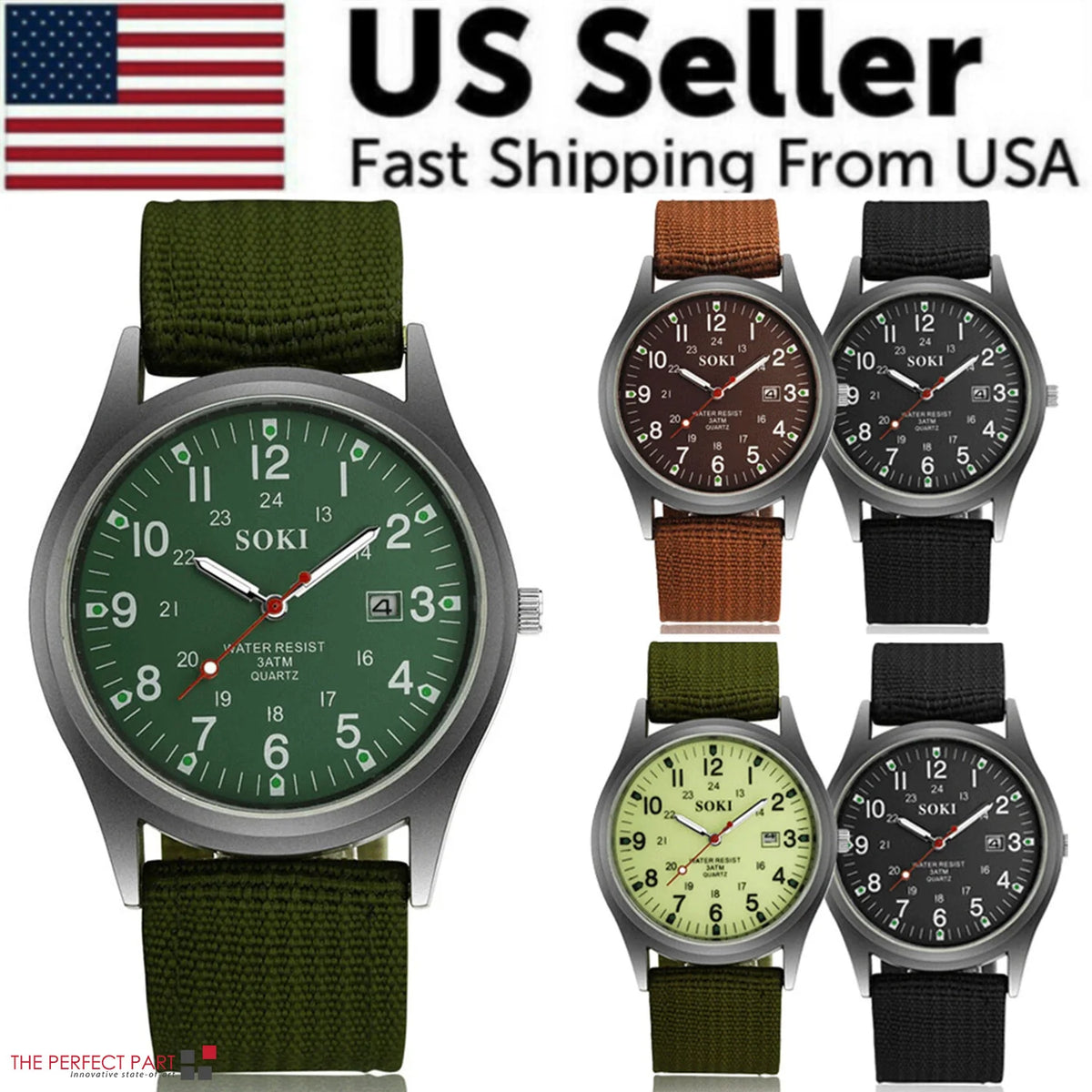 Rugged Field Watch – MilitaryInspired Quartz Watch with Date Display - 24 Hours Dial - Nylon Strap Wrist Watch