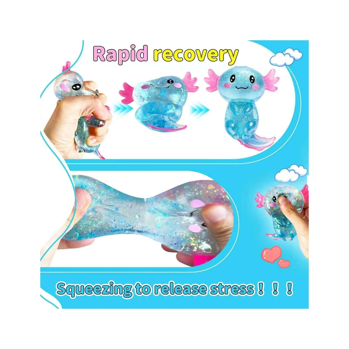 Squishy Axolotl Fidget Stress Ball, Cute Squishies Axolotls Toy, Stocking Stuffer Easter Basket Stuffers, Stress Ball Squeeze Toys for Stress Relief