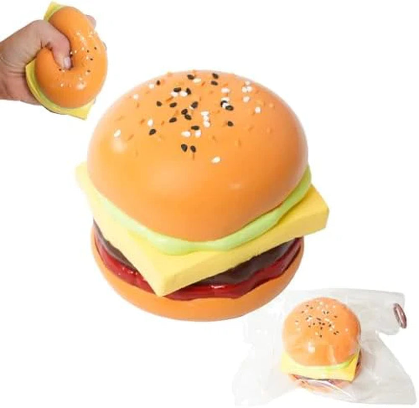 Super Squishy Hamburger Toy, Stress Relief Slow Rising Fidget Adult Realistic Food Replica with Sesame Seeds Handmade Soft Silicone Squeeze Toy Gift