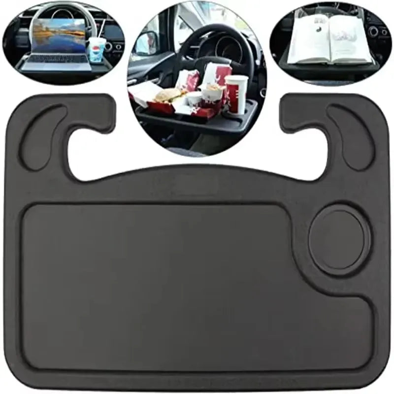 Universal Steering Wheel Tray Table – Car Lunch Tray & Laptop Desk with Cup Holder for Work Trucks, Cars, SUVs, Construction Workers & Drivers