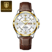 POEDAGAR 855 gold case white dial leather watch