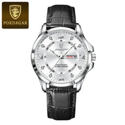 POEDAGAR 855 silver case white dial leather watch