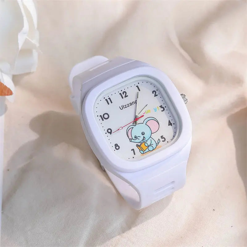Cute Kids Watch for Boys & Girls Korean Style Cartoon Silicone Watch for Students Learning Large Face Easy to Read