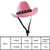 Pink star-trimmed pet hat with size measurements