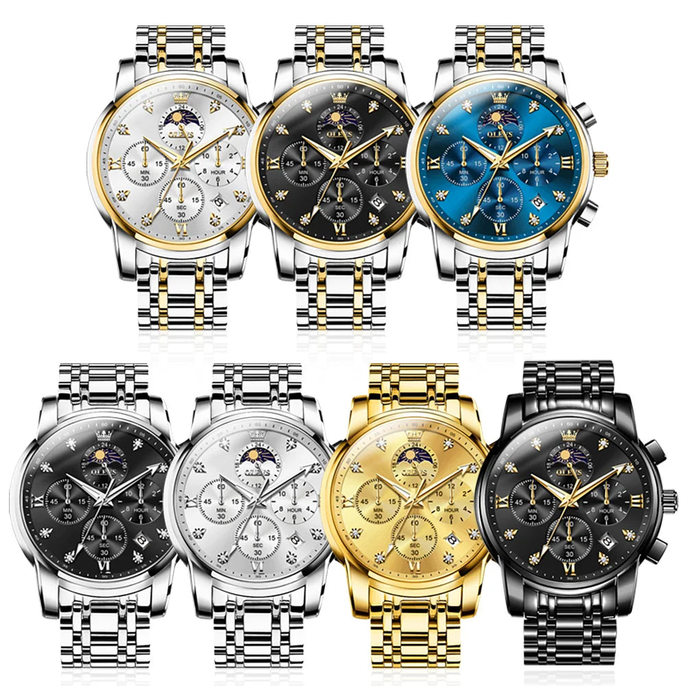 Olevs Gold Business Watch For Men with Roman Numerals Chronograph Quartz Movement and Luminous Hands