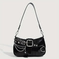 Y2K Gothic Punk Shoulder Bag for Women – Black & Red Chain Hobo Purse with Star Studs, Buckle & Heart Detail, Retro Underarm Handbag