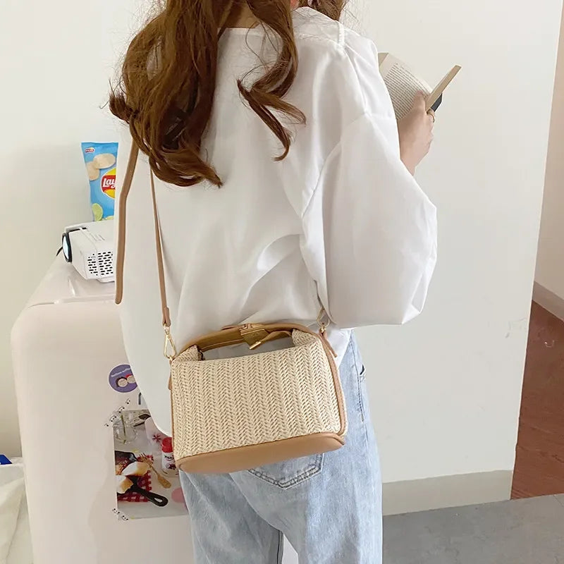 Women’s Woven Straw Shoulder Bag – Trendy Summer Underarm Purse, Crossbody Handbag with Buckle Strap, Vacation Beach Bag