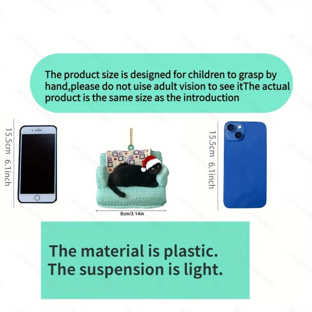 Cat ornament supplier comparison image identifying plastic material
