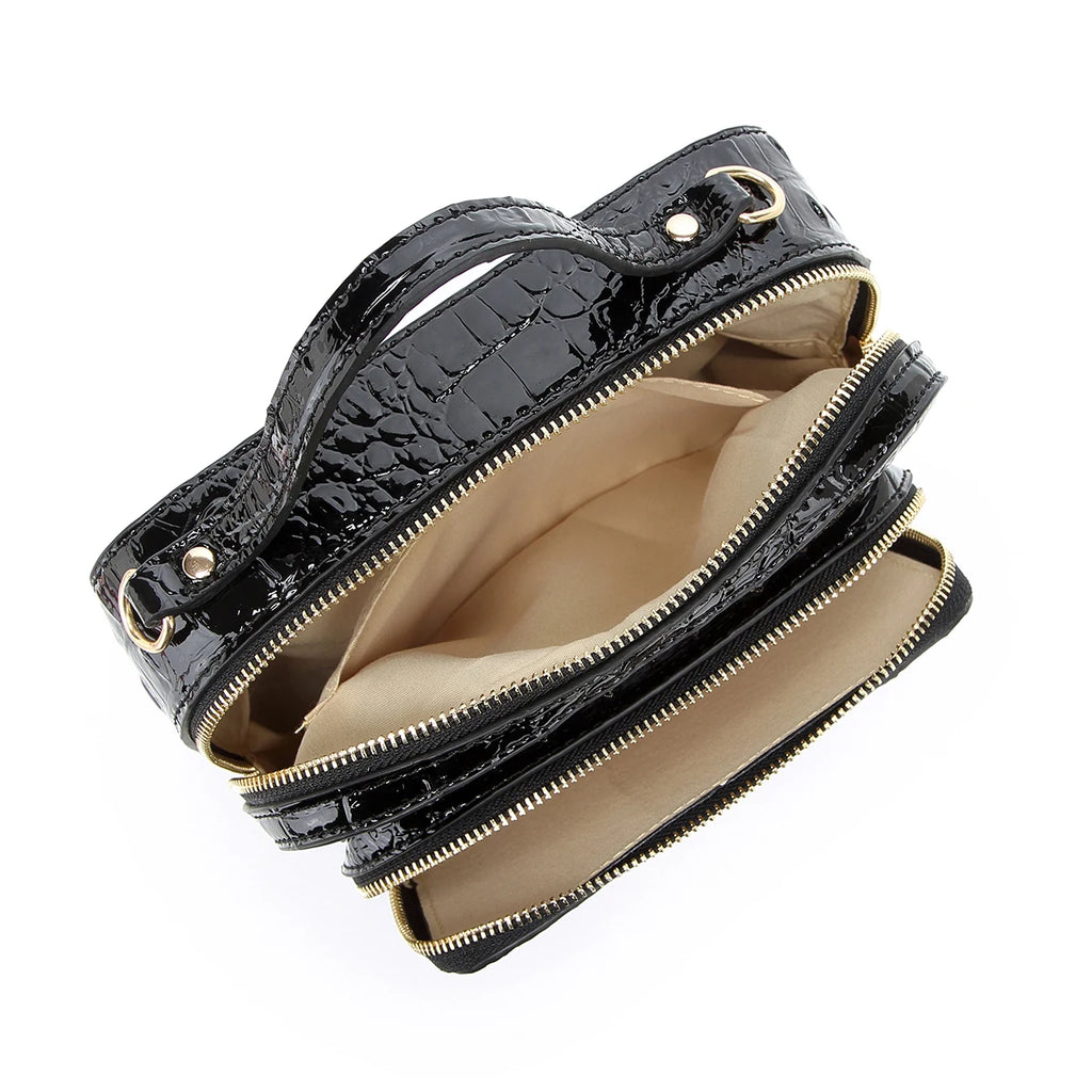 Women’s Crocodile Embossed Satchel Handbag – Structured Top Handle Purse, Glossy Shoulder Bag with Gold Tone Hardware Brahminn Dupe