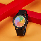 Personality Leisure Rainbow Rotating Dial Silicone Strap round Quartz Watch