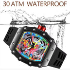 Luxury Watch Men Wrist Watches Tonneau Multifunction Graffiti Dial Auto Date Waterproof Sports Casual Clock Men Quartz Watches