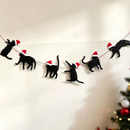Black cat Christmas banner with Santa hats