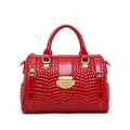 Women’s Glossy Crocodile Embossed Handbag – Structured Top Handle Satchel Purse, Gold Tone Hardware Fashion Shoulder Bag