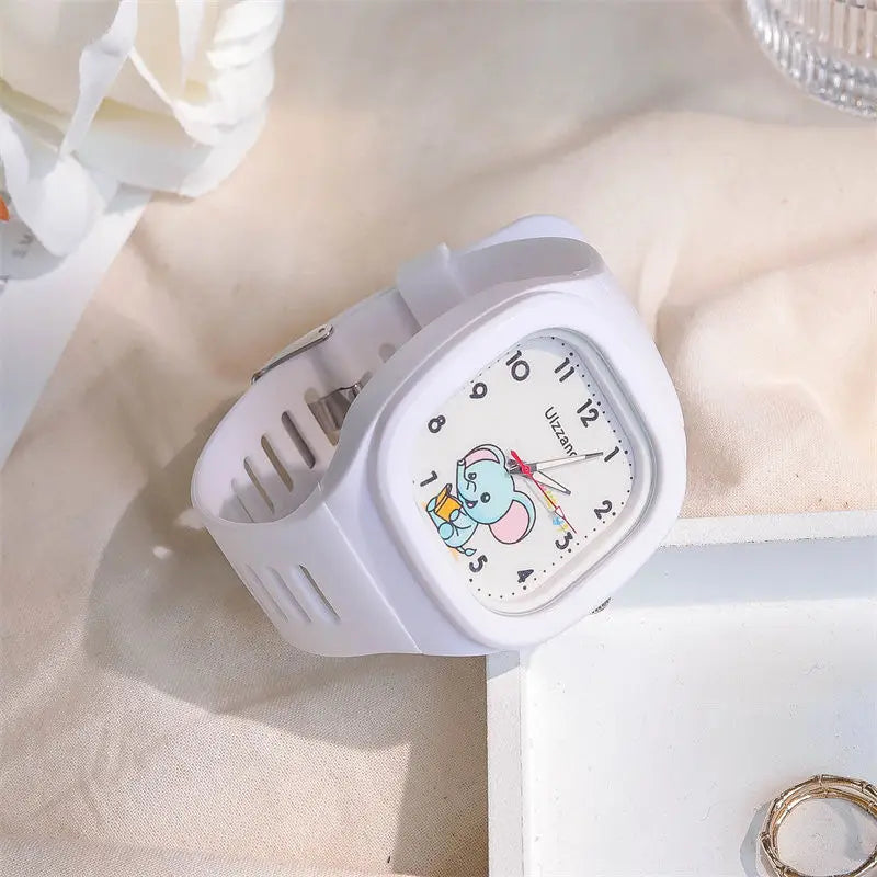 Cute Kids Watch for Boys & Girls Korean Style Cartoon Silicone Watch for Students Learning Large Face Easy to Read