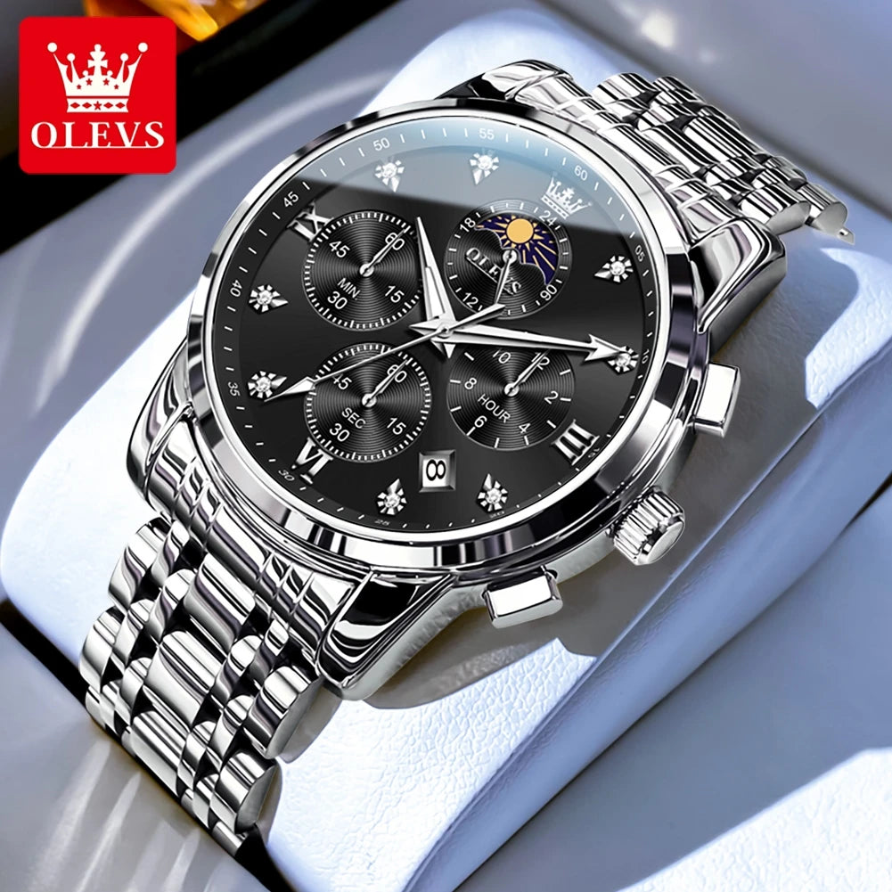 Olevs Gold Business Watch For Men with Roman Numerals Chronograph Quartz Movement and Luminous Hands
