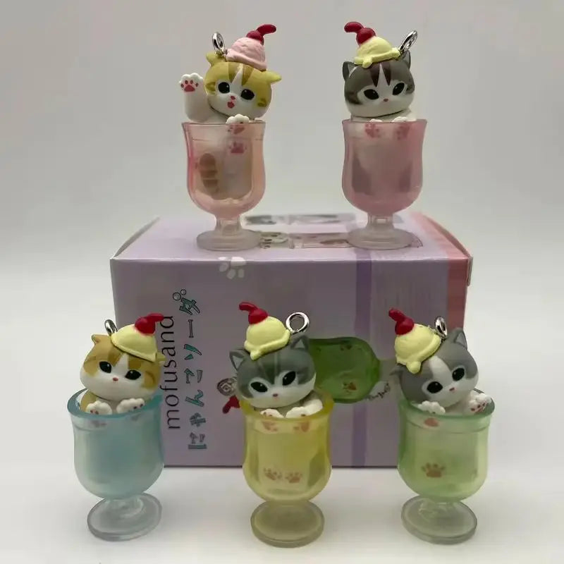 Mufosand Ice Cream Cat Blind Box 5Pc Kawaii Dessert Keychain Set Cute Collectible Kitty Figures 