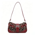 Y2K Leopard Print Underarm Shoulder Bag for Women Retro Buckle Splicing PU Leather Baguette Handbag Trendy Ladies Street Hobo Purse Daily Party