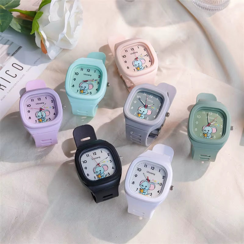 Cute Kids Watch for Boys & Girls Korean Style Cartoon Silicone Watch for Students Learning Large Face Easy to Read