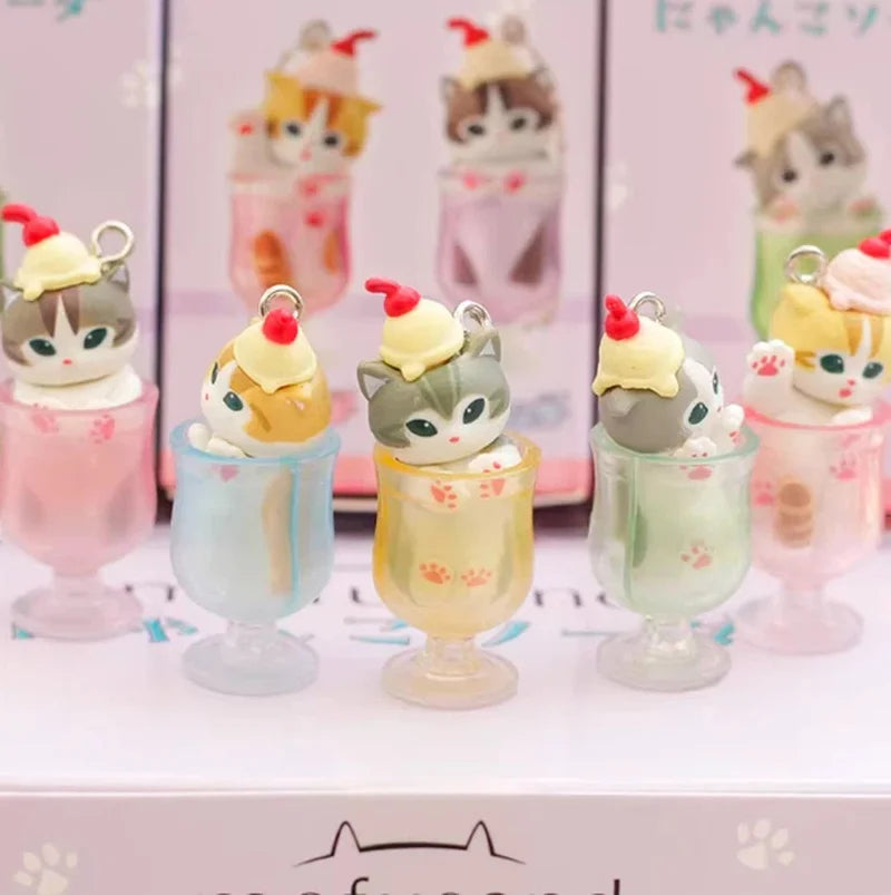 Mufosand Ice Cream Cat Blind Box 5Pc Kawaii Dessert Keychain Set Cute Collectible Kitty Figures 