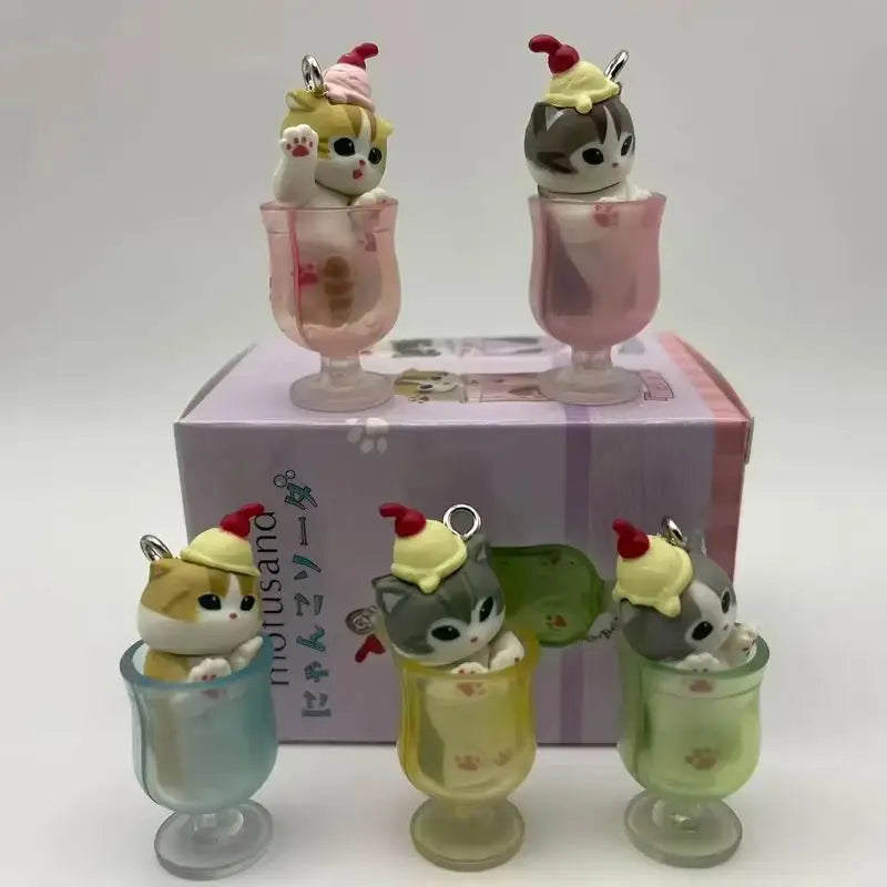 Mufosand Ice Cream Cat Blind Box 5Pc Kawaii Dessert Keychain Set Cute Collectible Kitty Figures 
