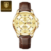 POEDAGAR 855 gold case gold dial leather watch