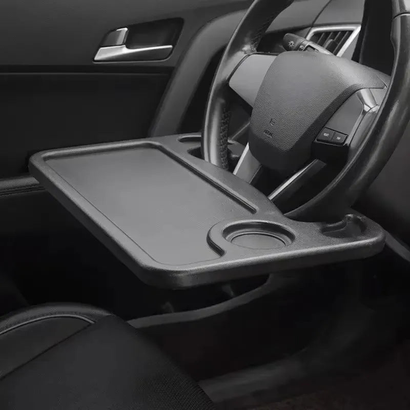 Universal Steering Wheel Tray Table – Car Lunch Tray & Laptop Desk with Cup Holder for Work Trucks, Cars, SUVs, Construction Workers & Drivers