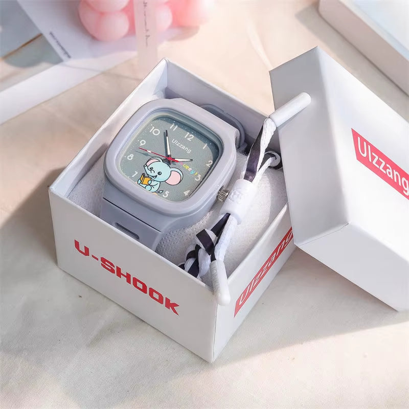 Cute Kids Watch for Boys & Girls Korean Style Cartoon Silicone Watch for Students Learning Large Face Easy to Read