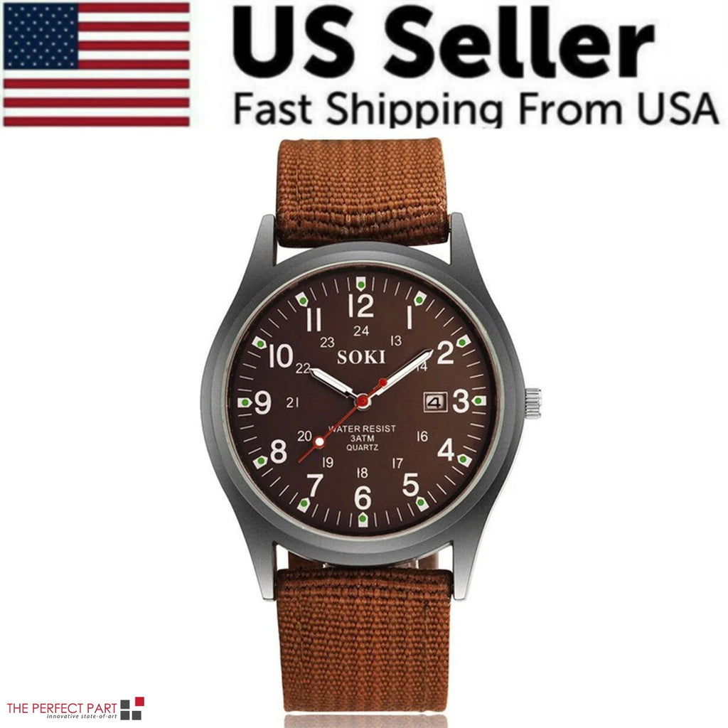 Rugged Field Watch – MilitaryInspired Quartz Watch with Date Display - 24 Hours Dial - Nylon Strap Wrist Watch