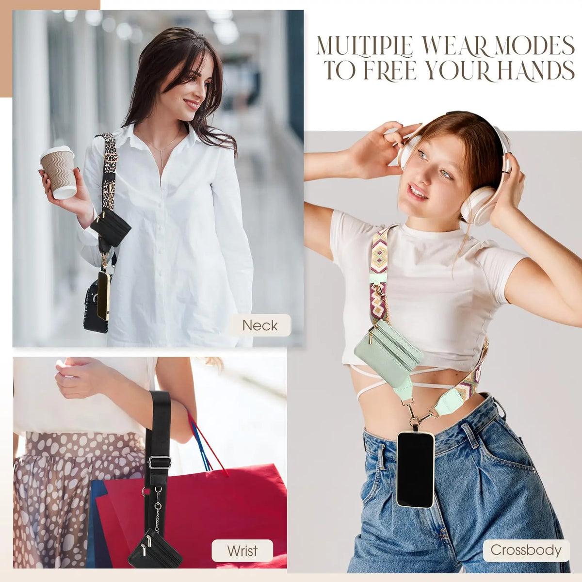 Hot Selling New Phone Lanyard with Zipper Pocket and Storage Bag Adjustable Wide Nylon Straps Can Replace Handbags and Wallets