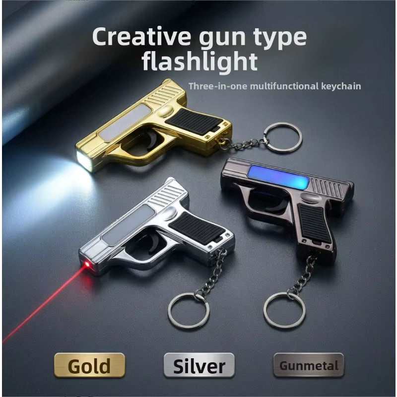 Pistol Shaped Keychain Light Mini Hand Press Power Generation LED Flashlight Portable COB Work Light Pocket Small Torch Pendant