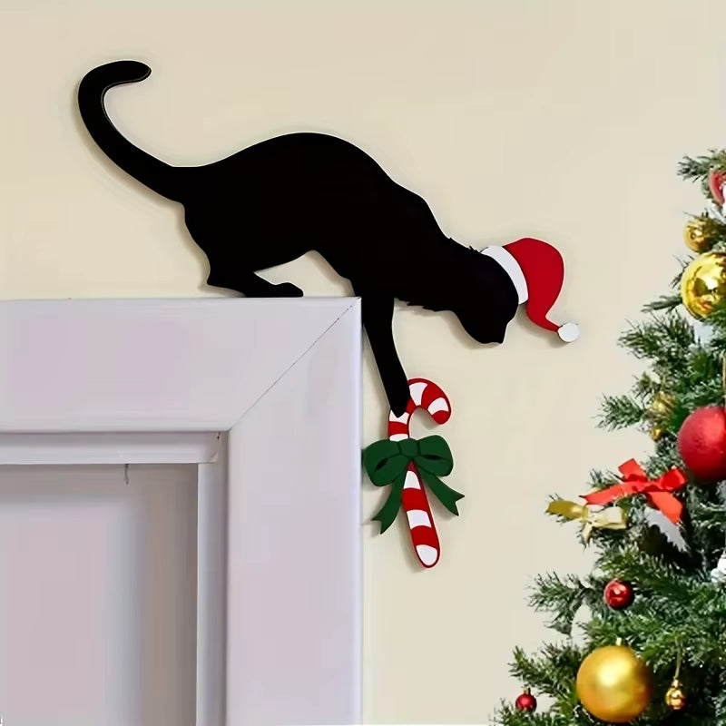 1PC Cat Shaped Door Corner Ornament Halloween Christmas Hanging Sign for Wall Frame Party Home Spooky Festive Decor