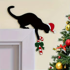 1PC Cat Shaped Door Corner Ornament Halloween Christmas Hanging Sign for Wall Frame Party Home Spooky Festive Decor