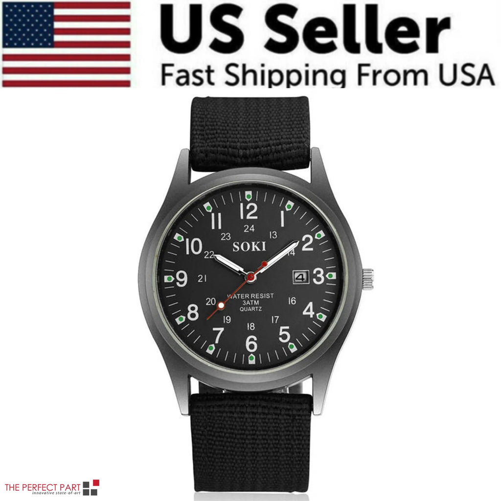 Rugged Field Watch – MilitaryInspired Quartz Watch with Date Display - 24 Hours Dial - Nylon Strap Wrist Watch