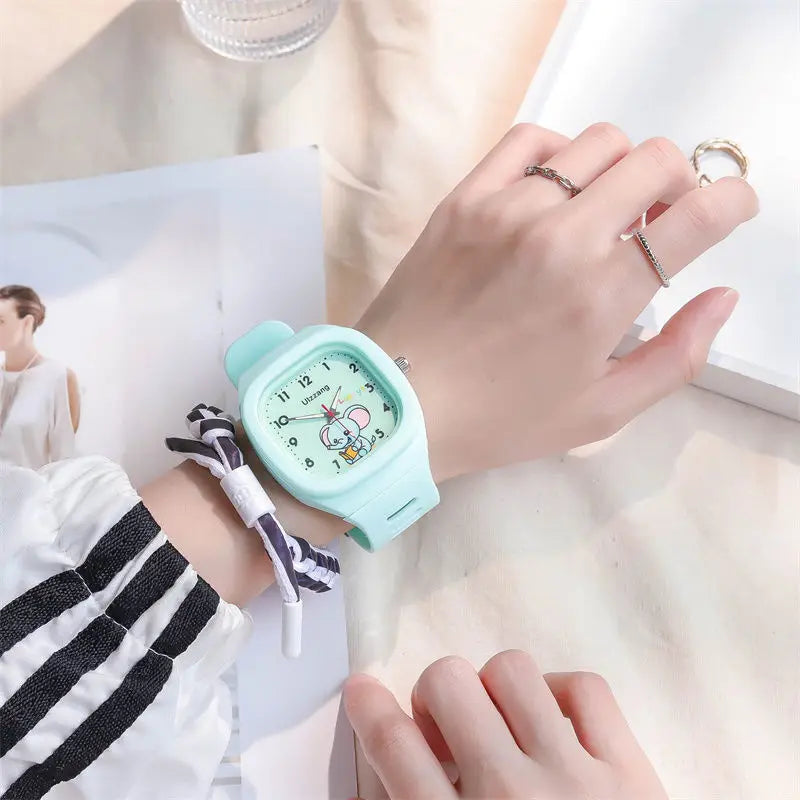 Cute Kids Watch for Boys & Girls Korean Style Cartoon Silicone Watch for Students Learning Large Face Easy to Read