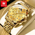 Olevs Gold Business Watch For Men with Roman Numerals Chronograph Quartz Movement and Luminous Hands