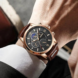 LIGE Meridian Men’s Chronograph Quartz Watch – Leather Strap & Date Display