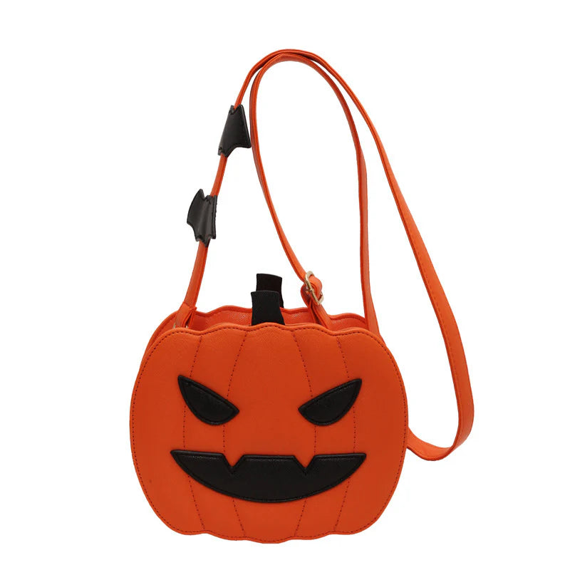 Spooky Orange pumpkin crossbody purse with angled eyes