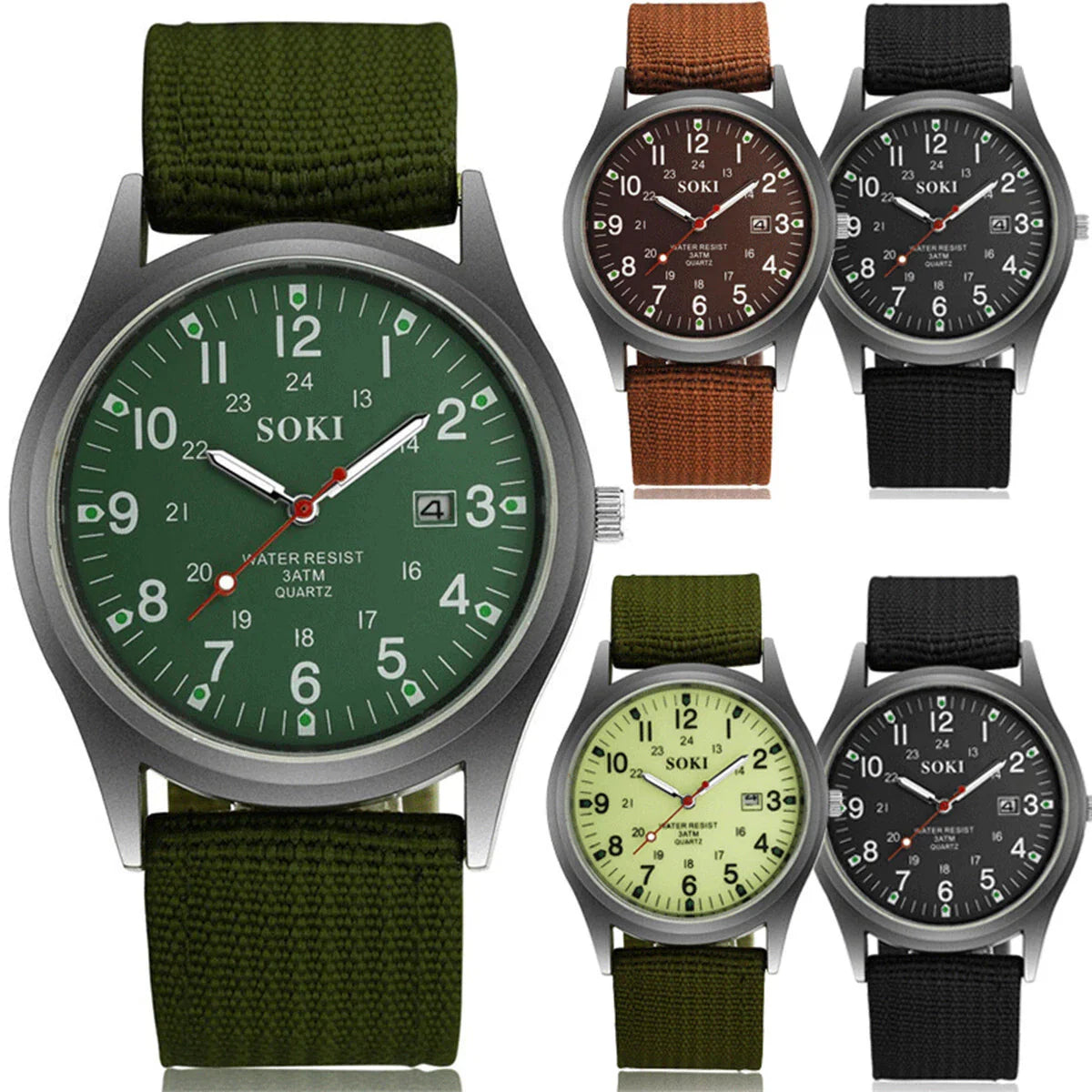 Rugged Field Watch – MilitaryInspired Quartz Watch with Date Display - 24 Hours Dial - Nylon Strap Wrist Watch