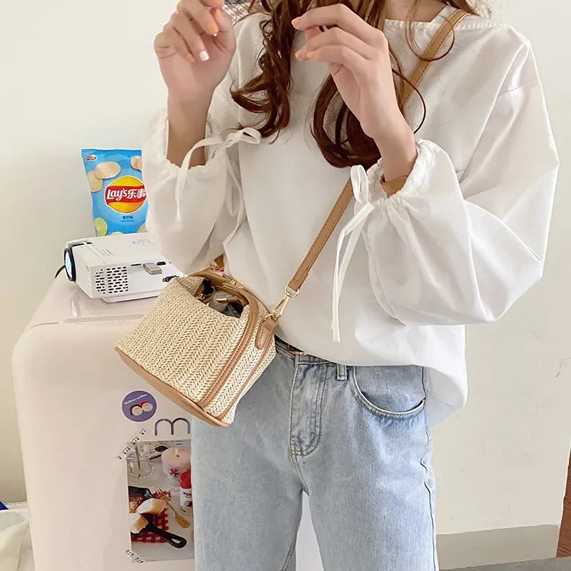 Women’s Woven Straw Shoulder Bag – Trendy Summer Underarm Purse, Crossbody Handbag with Buckle Strap, Vacation Beach Bag