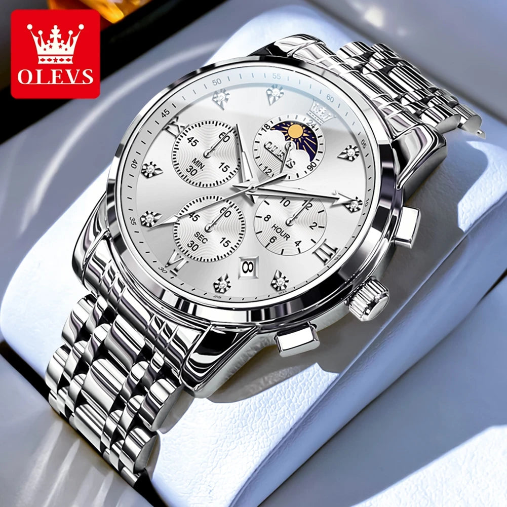 Olevs Gold Business Watch For Men with Roman Numerals Chronograph Quartz Movement and Luminous Hands