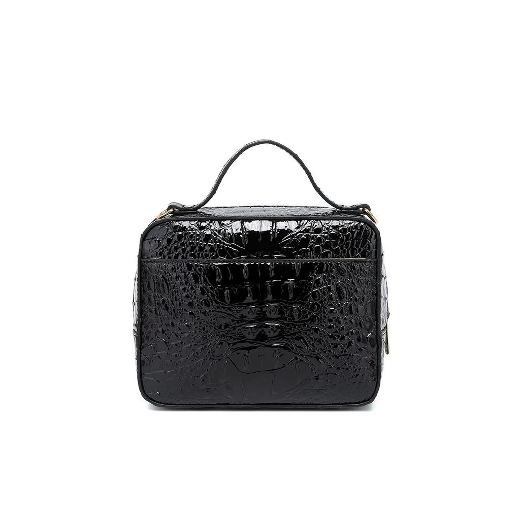 Women’s Crocodile Embossed Satchel Handbag – Structured Top Handle Purse, Glossy Shoulder Bag with Gold Tone Hardware Brahminn Dupe