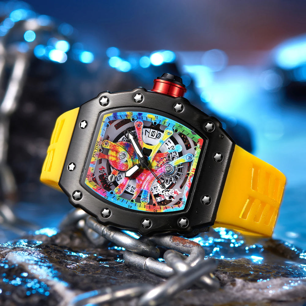 Detail view of the graffiti dial watch