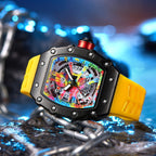 Luxury Watch Men Wrist Watches Tonneau Multifunction Graffiti Dial Auto Date Waterproof Sports Casual Clock Men Quartz Watches