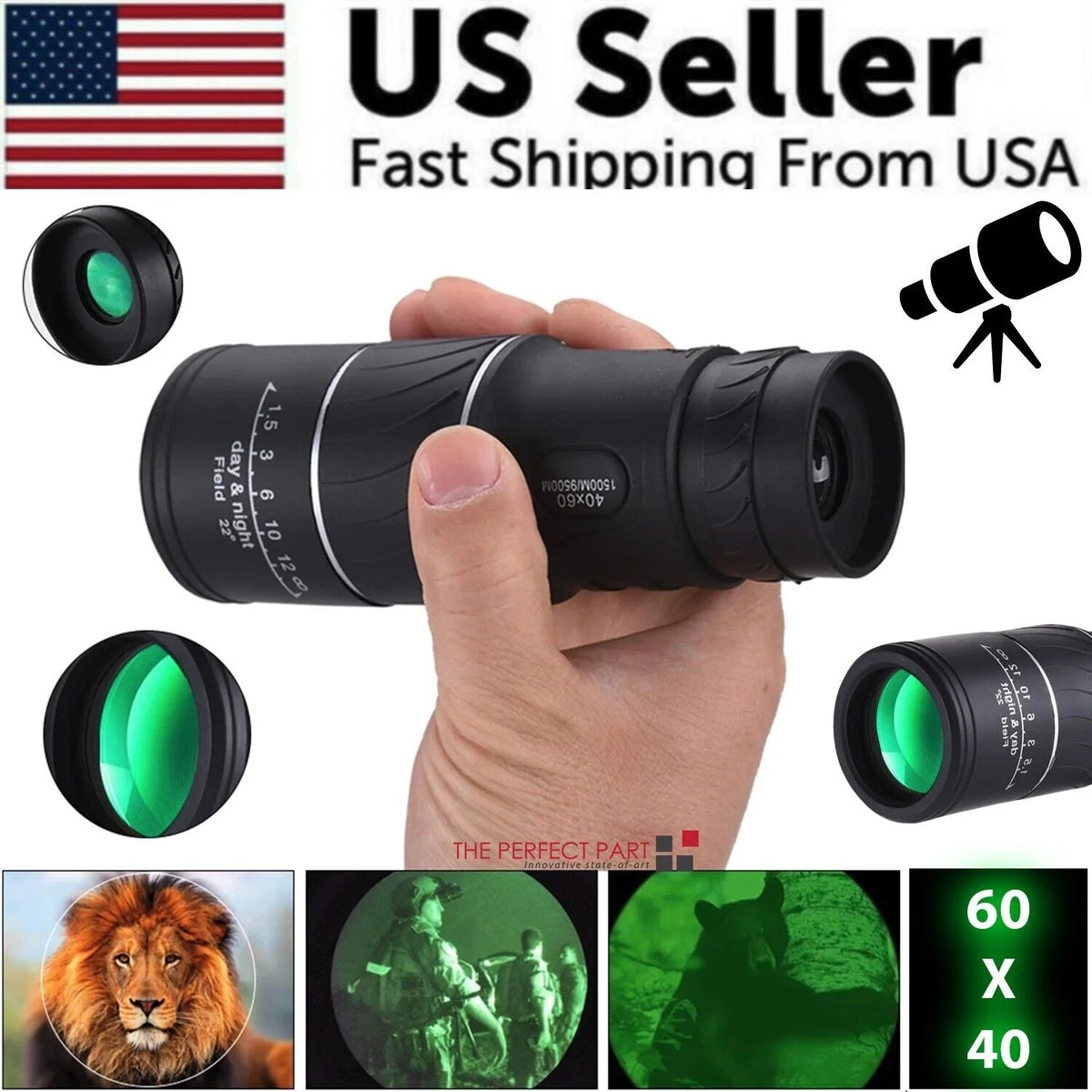 40X60 Night Vision Monocular with Night Vision BAK4 Prism High Power Waterproof