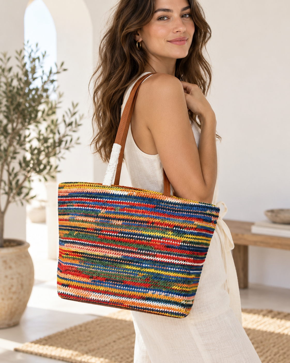 Famous Designer Luxury Women’s Tote Bag,  Colorful Woven Crochet Shoulder Handbag, Large Capacity Summer Beach Bag