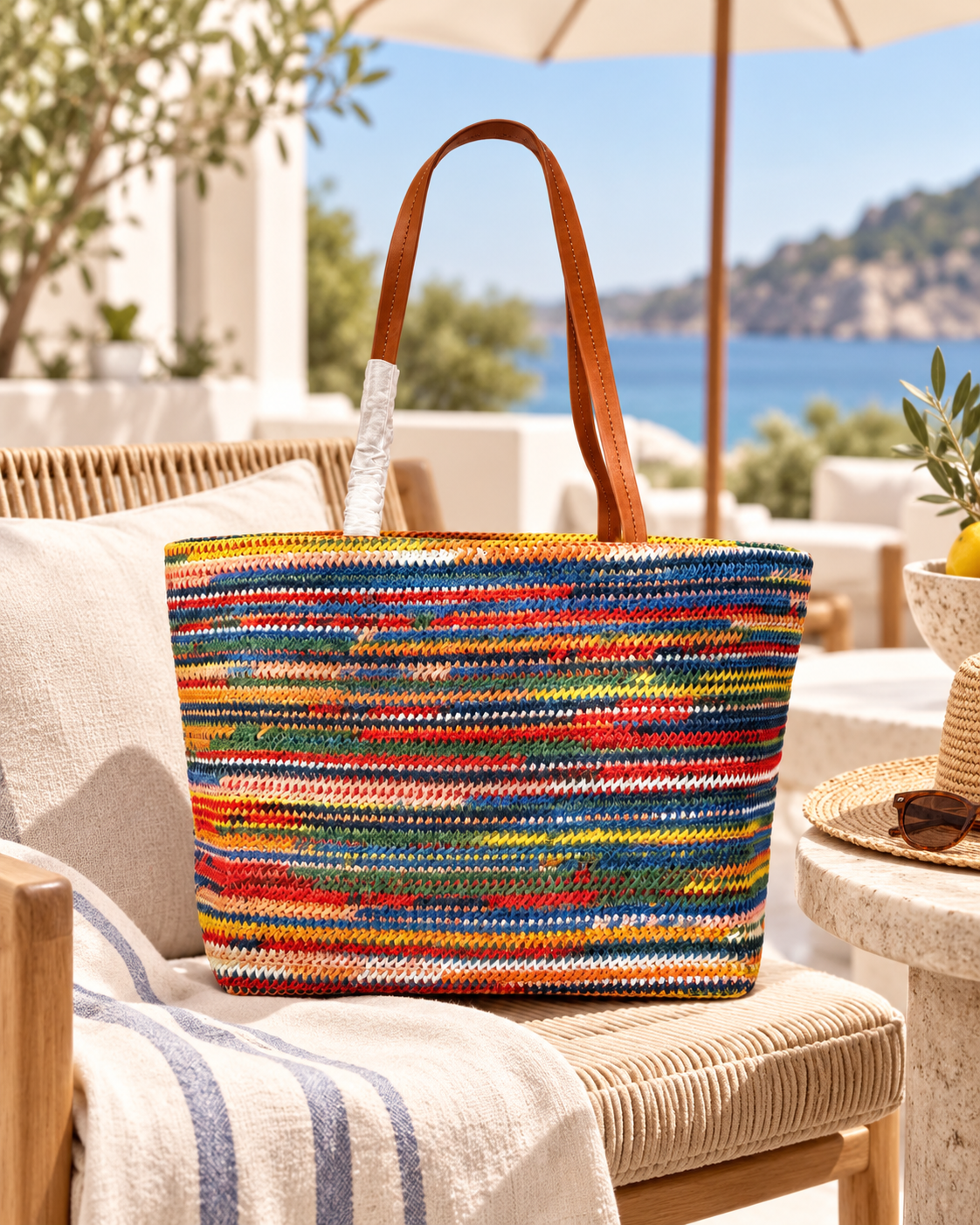 Famous Designer Luxury Women’s Tote Bag,  Colorful Woven Crochet Shoulder Handbag, Large Capacity Summer Beach Bag